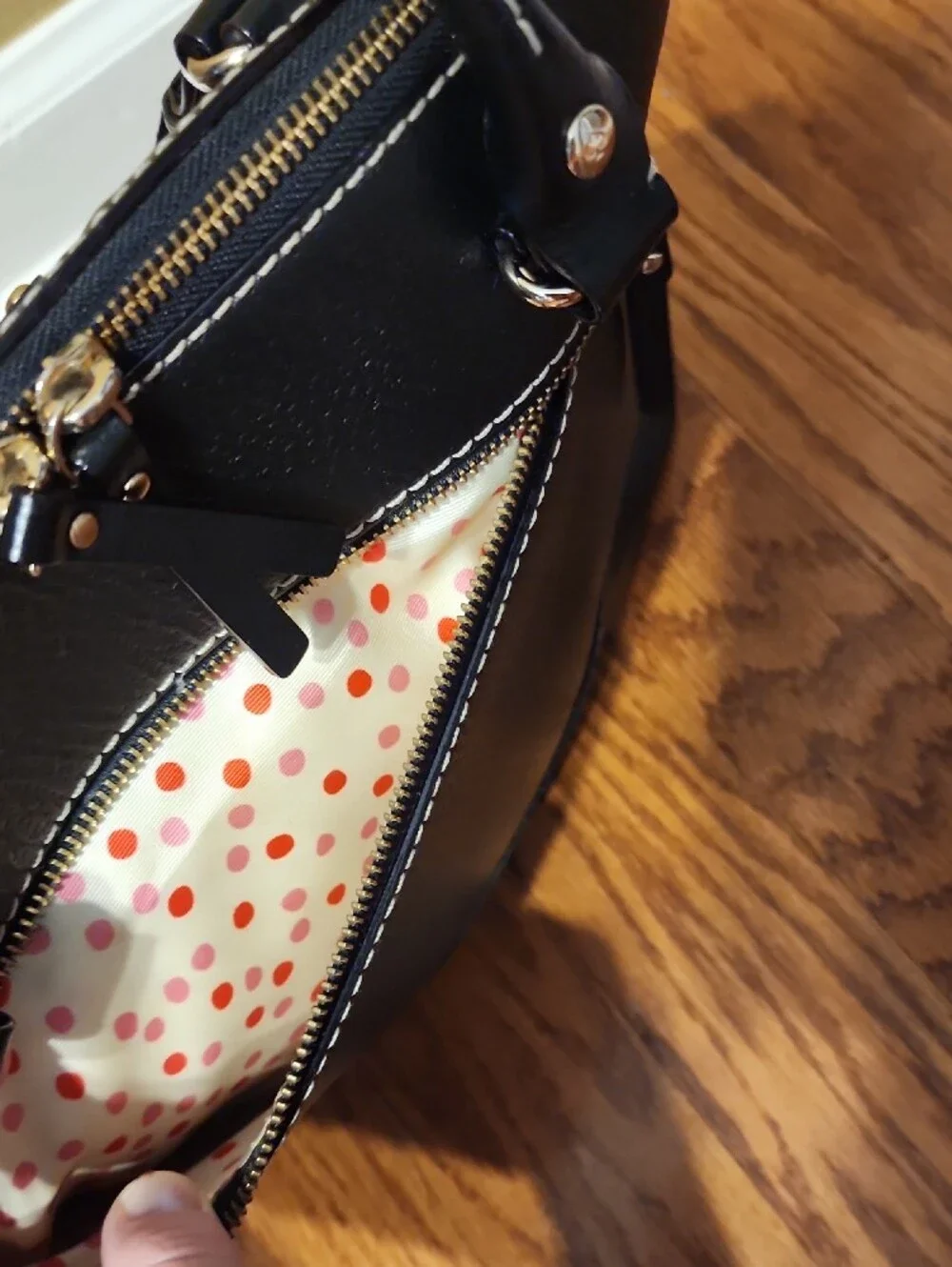 kate spade black pebbled leather satchel with gold hardware